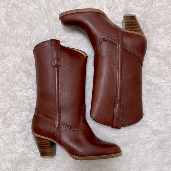 Vintage Sears Cowgirl Boots Brown Genuine Leather Cowgirl Boots Cowboy Boots - Picture 2 of 7